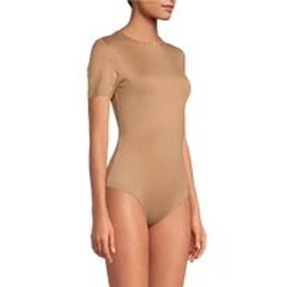 Gianni Bini Carmel Brown Crew Short Sleeve Bodysuit Thong Back Shape wear size s - Picture 1 of 7